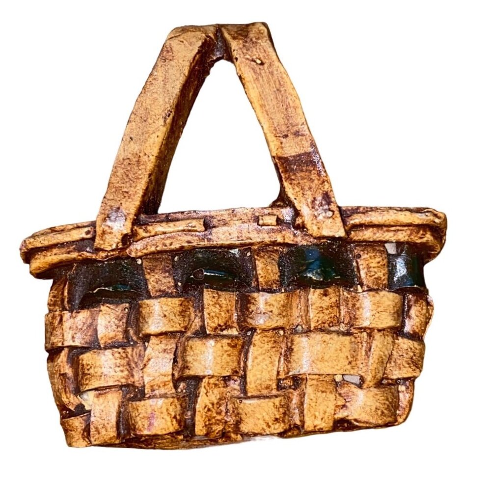 Miniature Wicker Basket Brooch Pin Handmade Rustic Charm Wearable Picnic Basket
